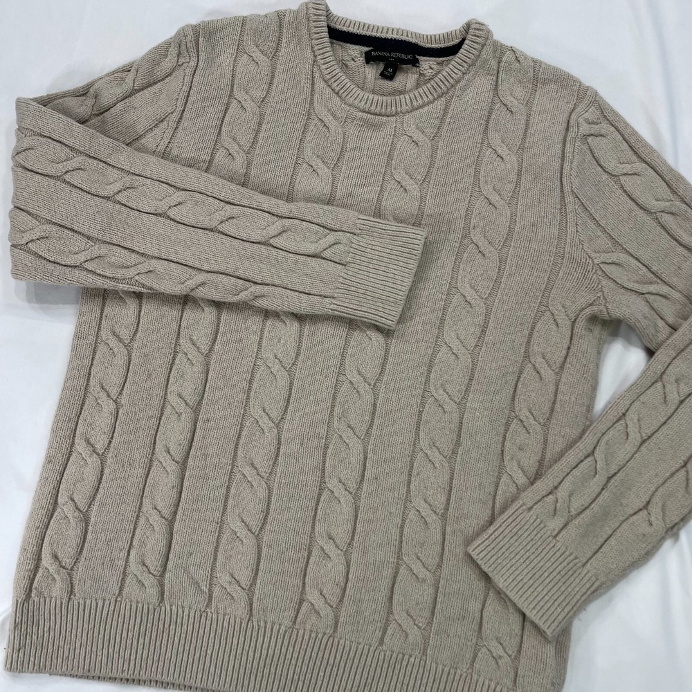 Banana Repubic Chunky Wool Cable‎ Knit Fisherman Sweater Womens Medium Crew Neck
